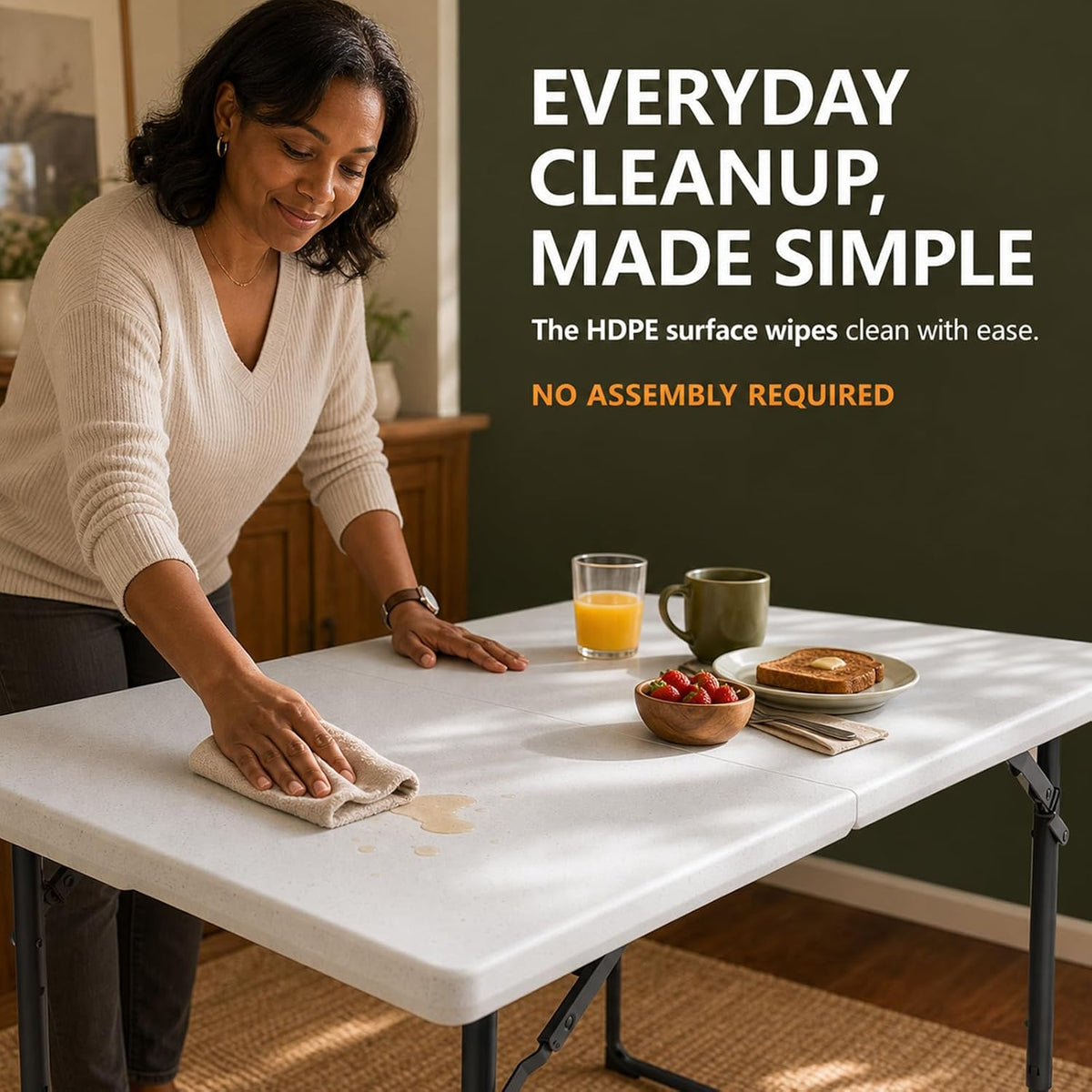 4FT Folding Table 3 Levels Adjustable Height, Heavy Duty Fold-in-Half Portable Table, 400 lbs Capacity Foldable Table for Party Dining Camping Events Picnic Outdoor Indoor Use