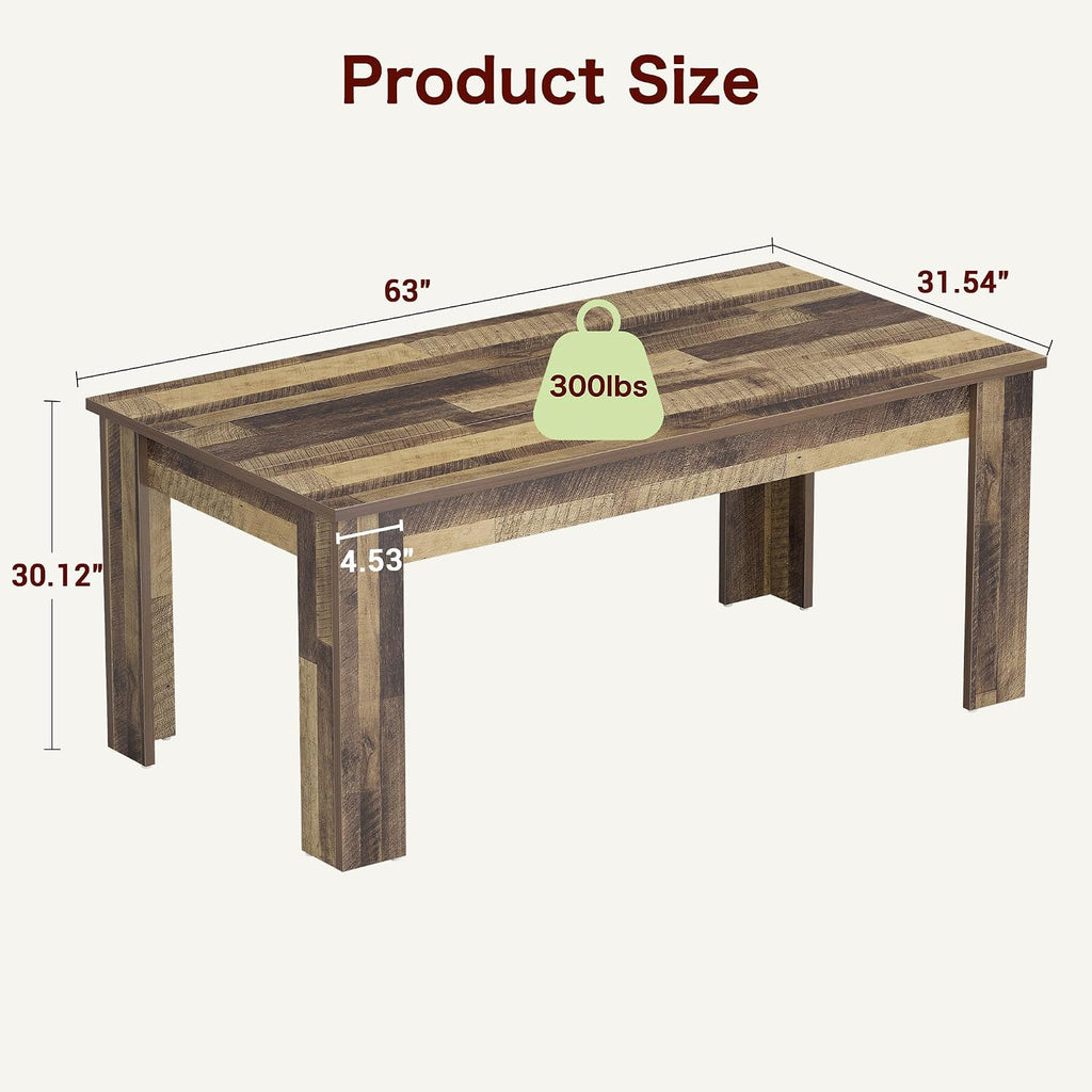 CABIHOME Dining Table for 4-6, 63" Inch Dining Tables for 4, Farmhouse Large Kitchen Dining Table, Rectangular Dining Room Table for Small Space, Wood Dinner Table for Kitchen, Apartment, Rustic Brown