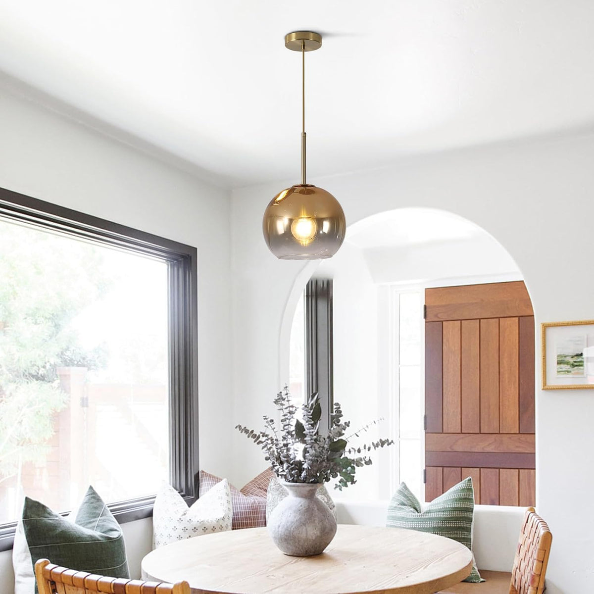 KCO 9.8” Large Mid Century Modern Gradient Gold Glass Globe Pendant Light