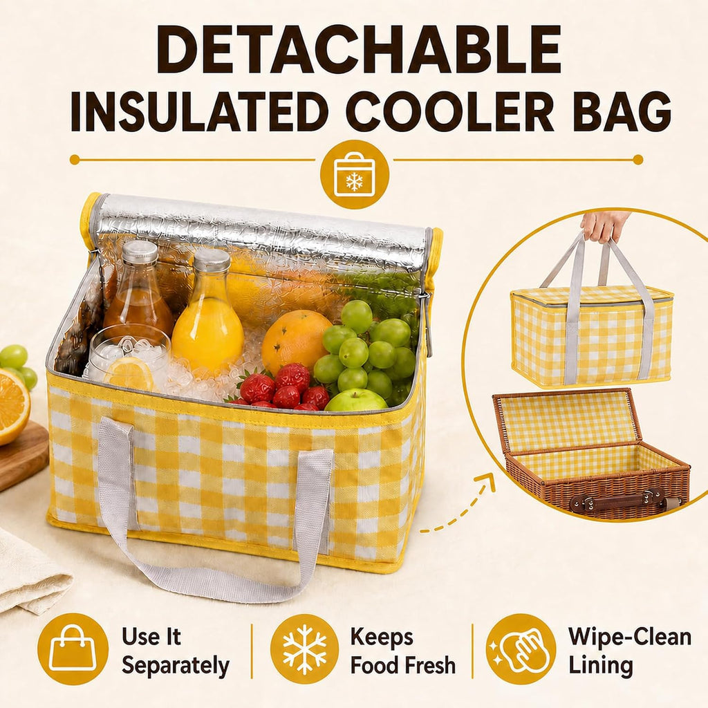 Picnic Basket with Insulated Cooler Bag & 79" Large Picnic Blanket