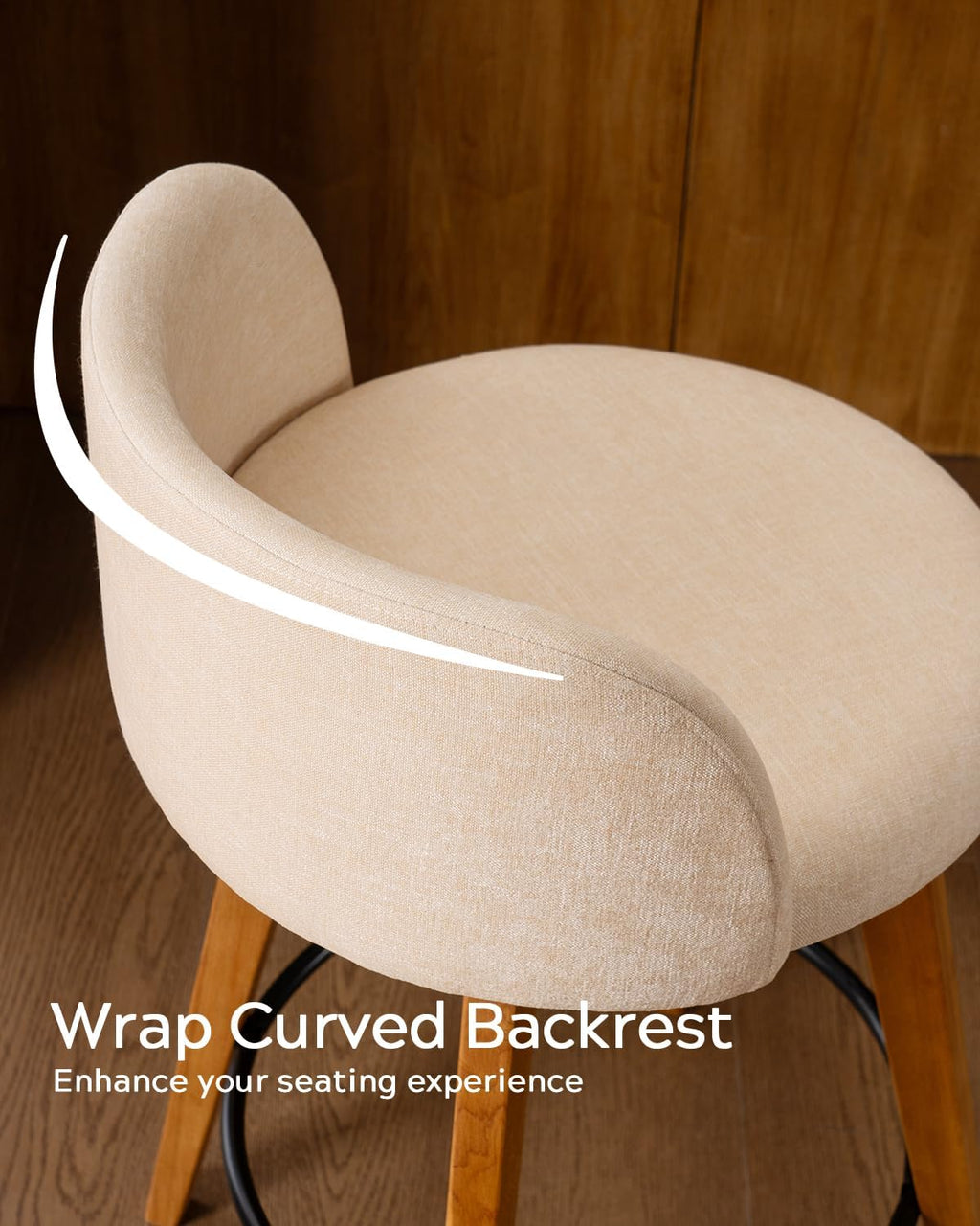 EYYTHUNG 26" Counter Height Bar Stools Set of 2 Mid Century Modern Farmhouse Swivel Barstools Chenille Fabric Upholstered Bar Height Island Chairs with Curved Backrest for Kitchen Island, Beige