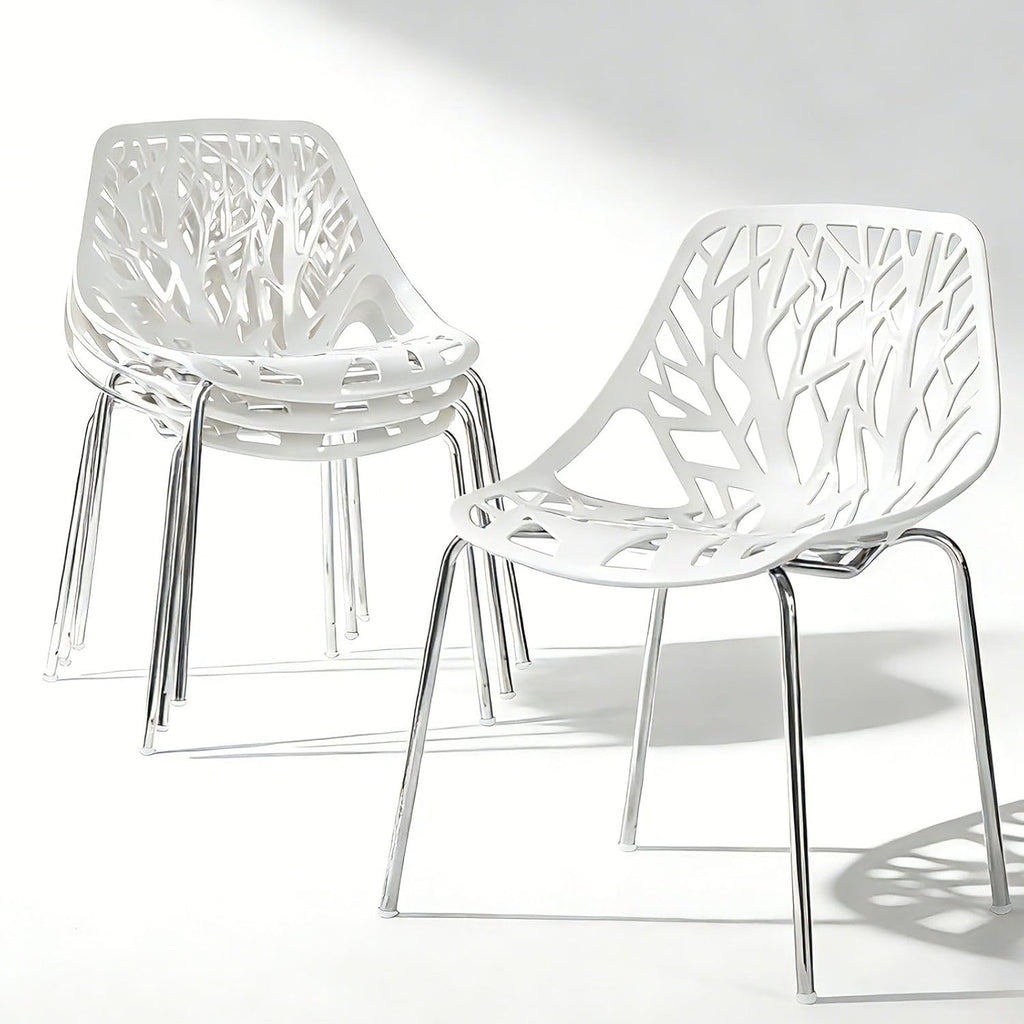 Karl home Stackable Dining Chairs Set of 4, 3-Step Assembly, 350LBS, White