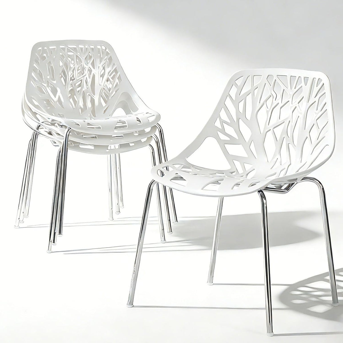 Karl home Stackable Dining Chairs Set of 4, 3-Step Assembly, 350LBS, White
