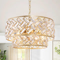 CATINER 20" Gold Crystal Chandelier, 6-Light Semi Flush Pendant