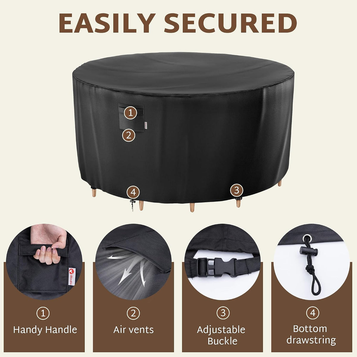 iBirdie Outdoor Round Table Cover 70 x 28 inch, 6 ft, Waterproof, 600D
