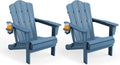 KINGYES Folding Adirondack Chair Set of 2 with Cup Holder, Navy
