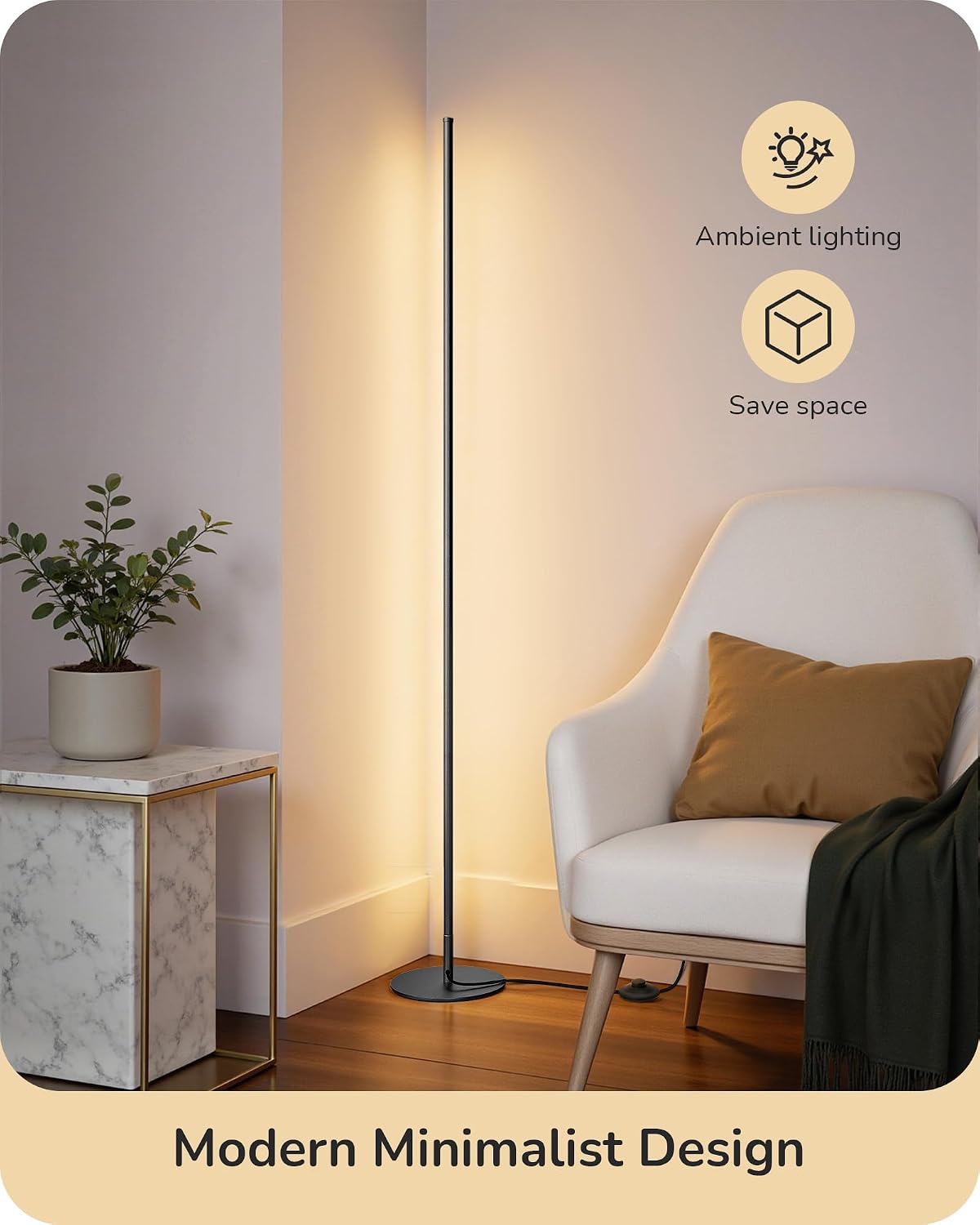 EDISHINE 57.5" Floor Lamp with Remote & Foot Switch, Dimmable & 7CCT