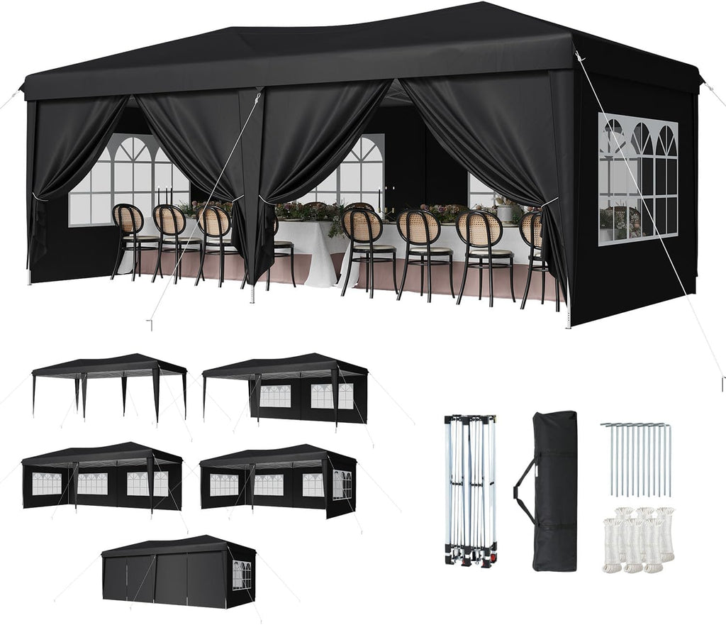 10x20 Pop Up Canopy Tent with Sidewalls, One-Push Instant Setup Waterproof Outdoor Canopy, 3 Adjustable Height Portable Canopy for Outdoor Events, Wedding, Market Stall
