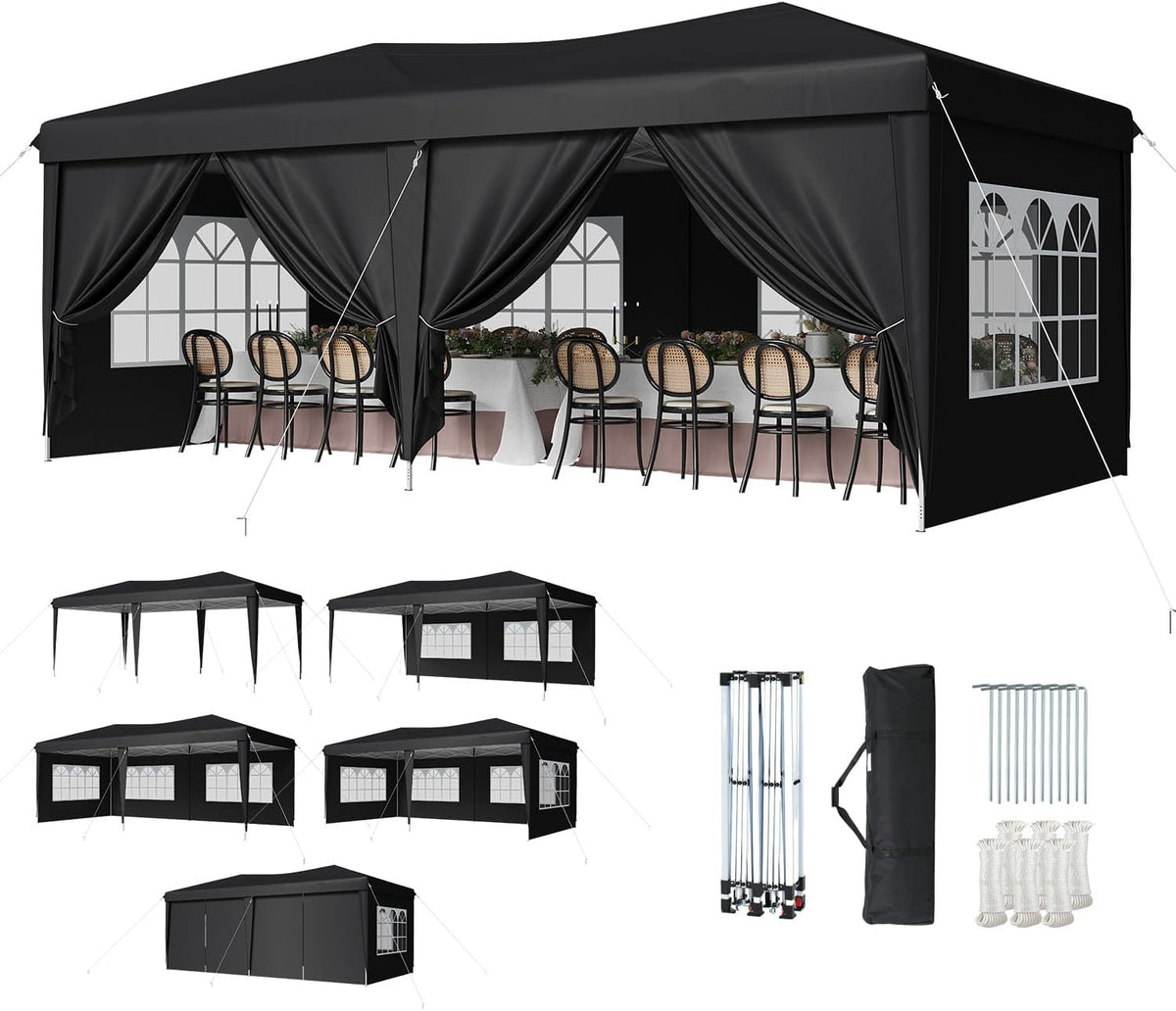 10x20 Pop Up Canopy Tent with Sidewalls, One-Push Instant Setup Waterproof Outdoor Canopy, 3 Adjustable Height Portable Canopy for Outdoor Events, Wedding, Market Stall