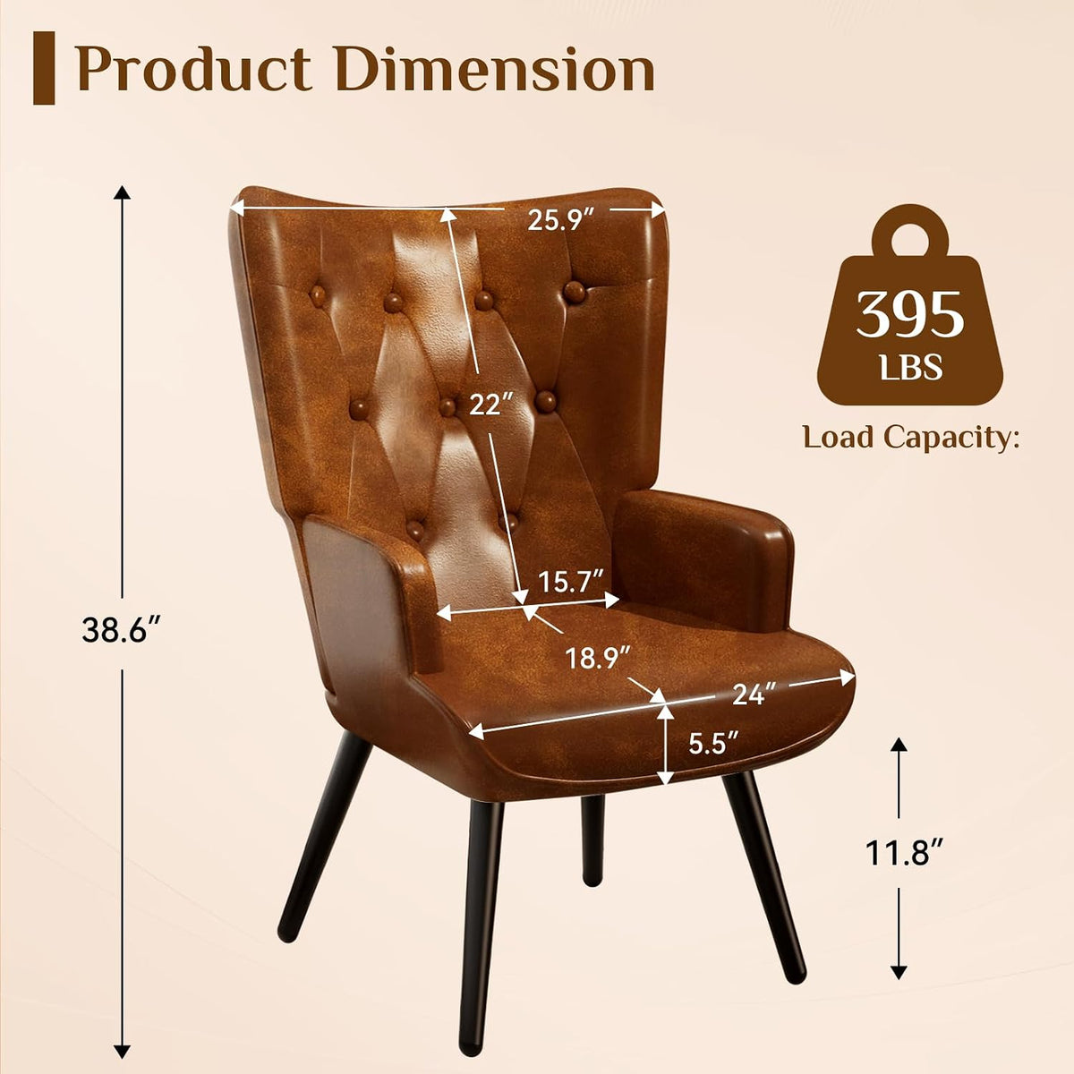 TLSUNNY Accent Chair, Upholstered PU Leather Living Room Chairs