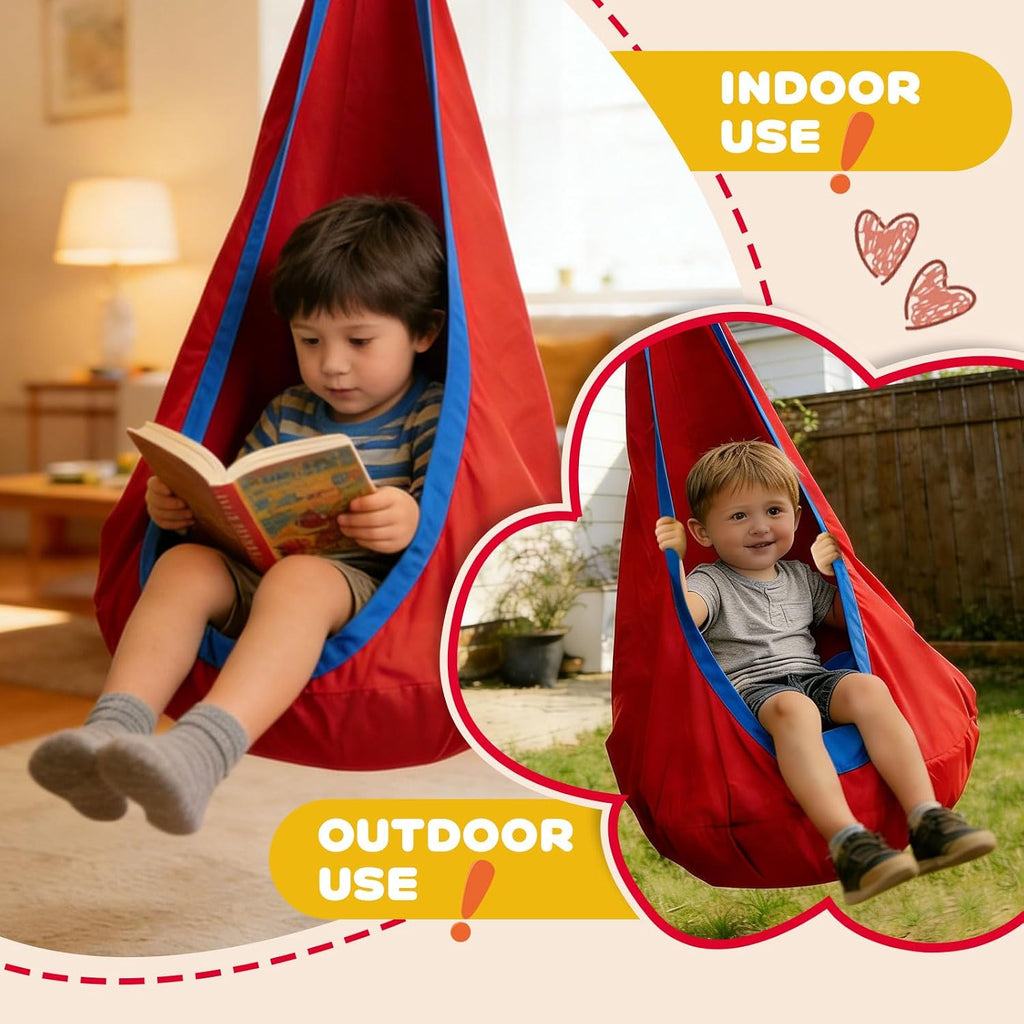 Sensory Swing Stand with Pod Swing, Metal Sensory Swing Set Frame for Indoor Outdoor Backyard (Red)