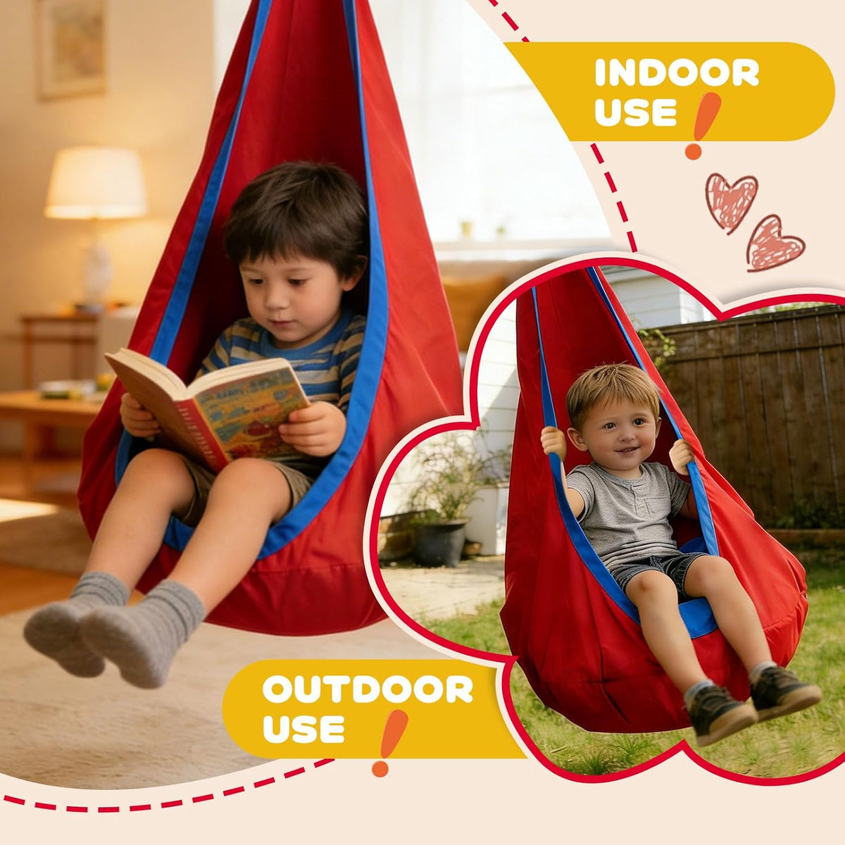 Sensory Swing Stand with Pod Swing, Metal Sensory Swing Set Frame for Indoor Outdoor Backyard (Red)