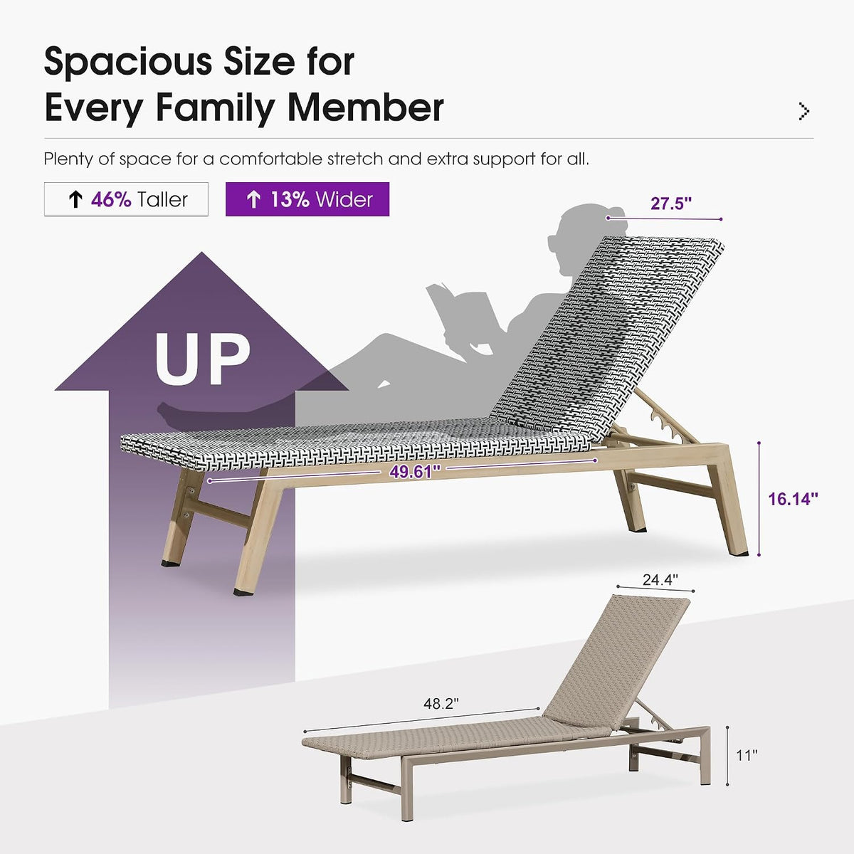 PURPLE LEAF Oversize Outdoor Chaise Lounge Set of 2 Champagne Frame, White