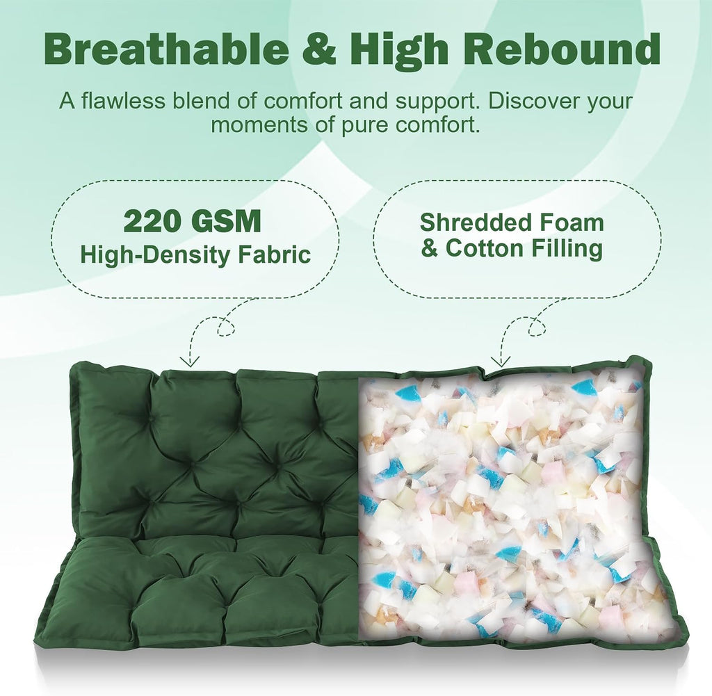 Porch Swing Cushions, 60x40 Inch Swing Cushions for Outdoor Furniture, Waterproof 3 Seater Patio Seat Cushion with Backrest, Replacement Bench Cushion for Glider, Settee, Forest Green