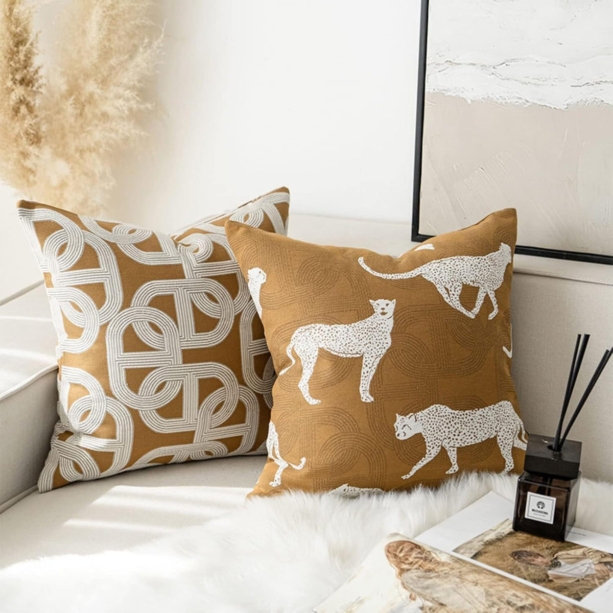 Croker Horse 22x22'' Inches Throw Pillow Cushion Cover - Orange Pig Nose Horseshoe Pattern Chenille Jacquard Embroidery Luxury Modern Style Couch Sofa Pillow for Living Room Bedroom