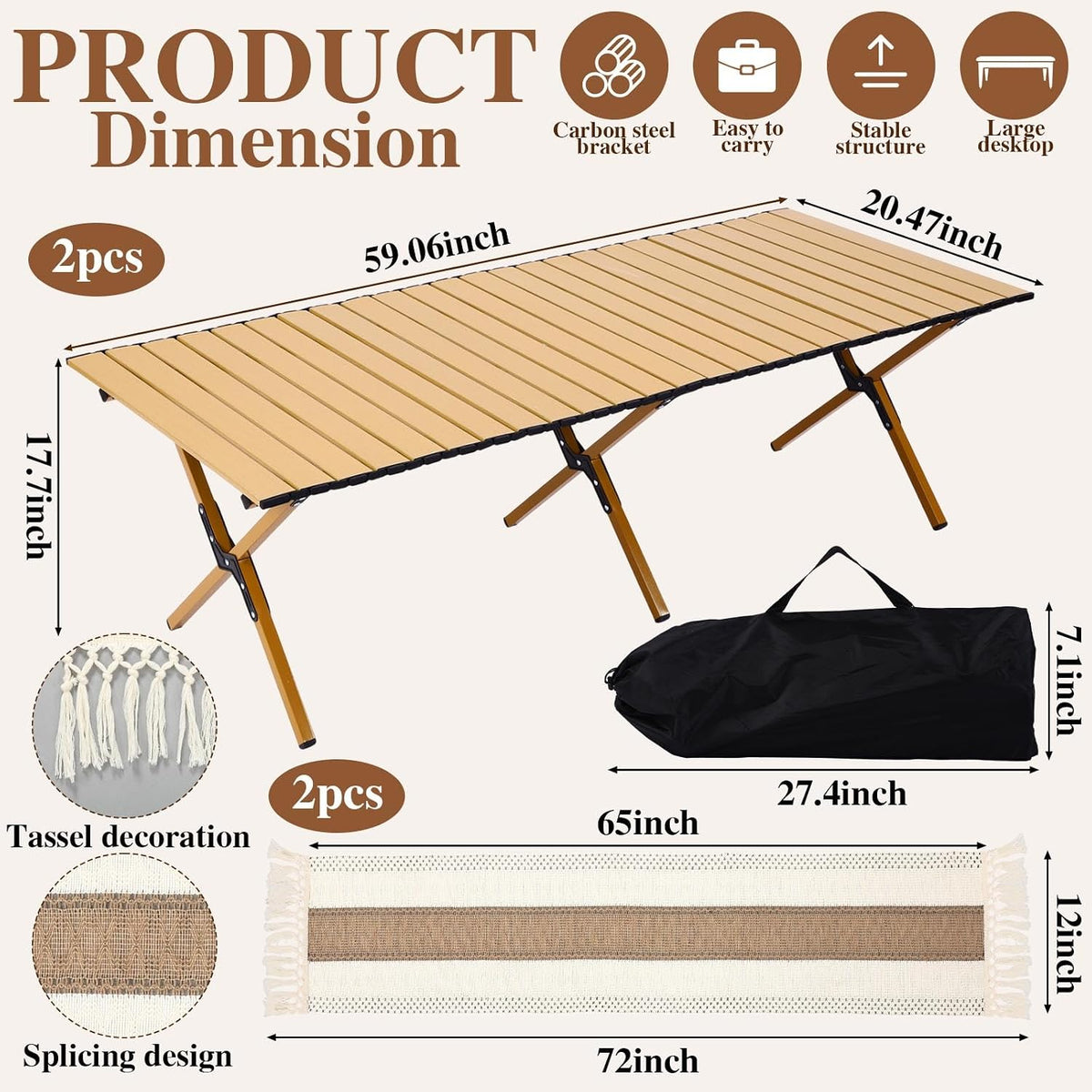 Novabright 20 Pcs Boho Picnic Set with Table Blanket Runner,Pillow Covers