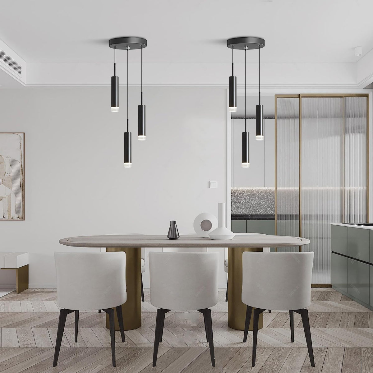 kco modern 3-light cluster chandelier matte black cylinder showing dimensions