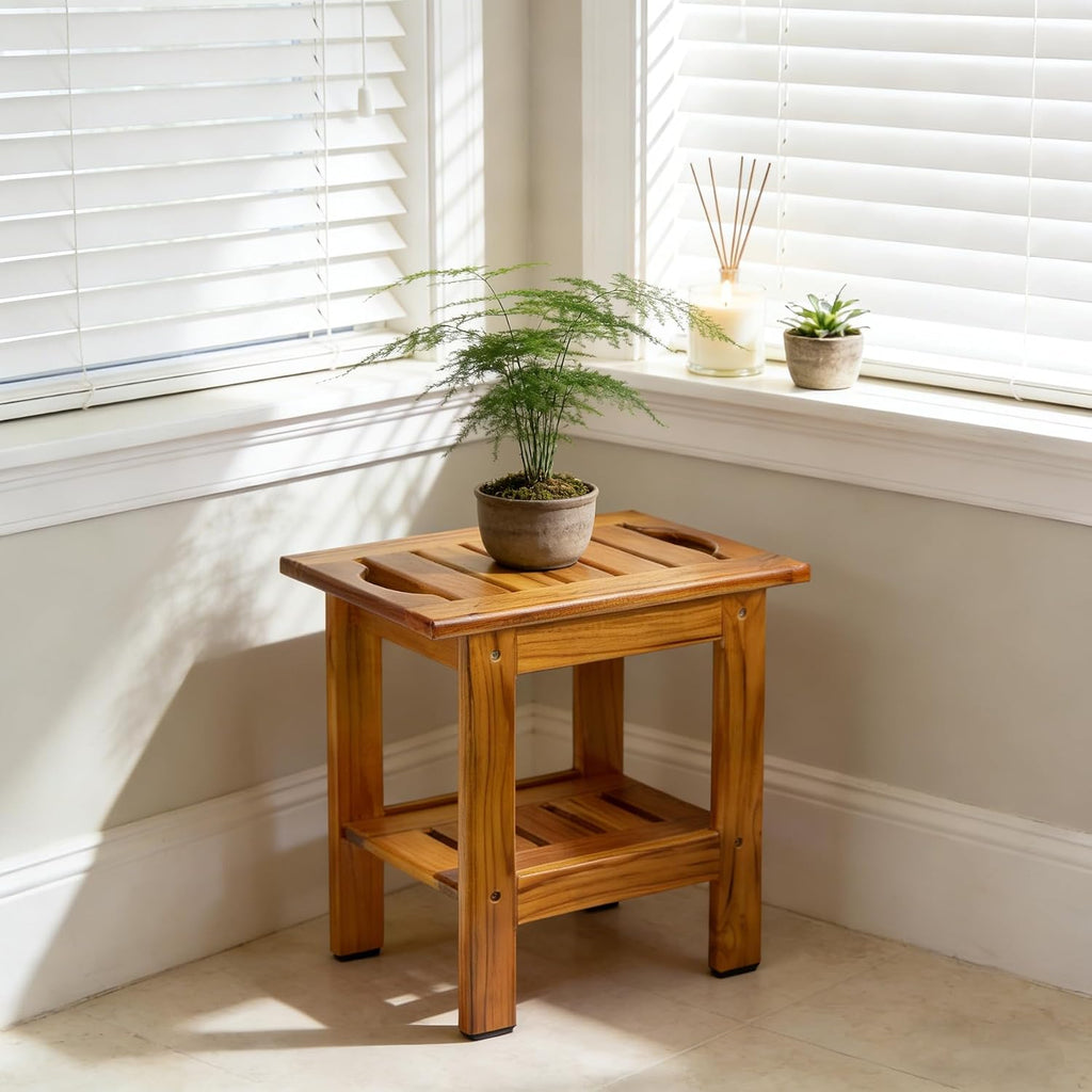 Utoplike Teak Shower Stool, Compact Showers Bench, Foot Rest Shaving Legs