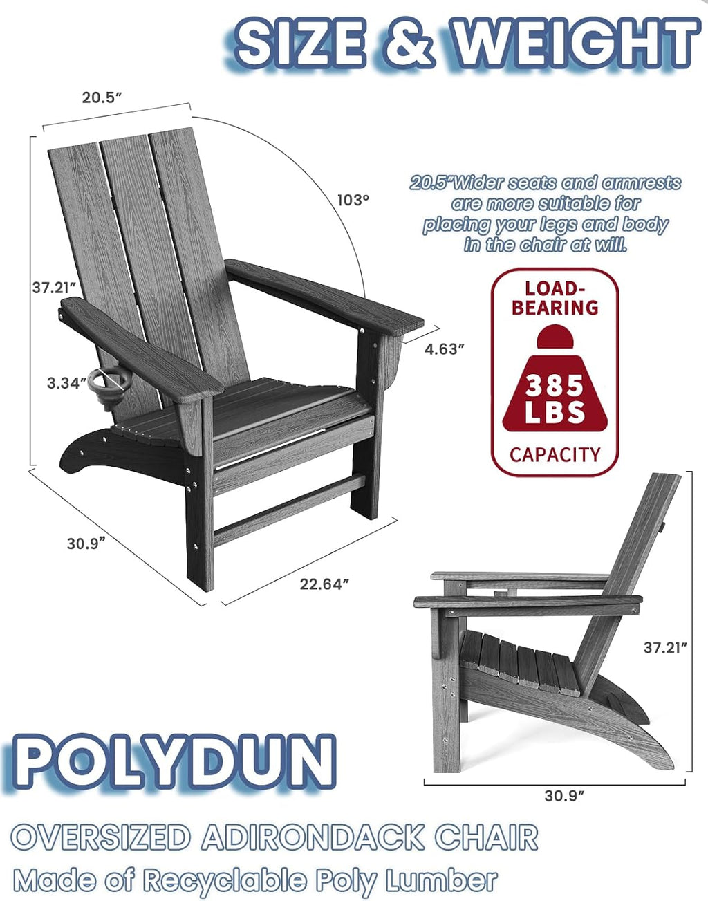 Modern Adirondack Chair with Cup Holder, HDPE Plastic Patio Chairs