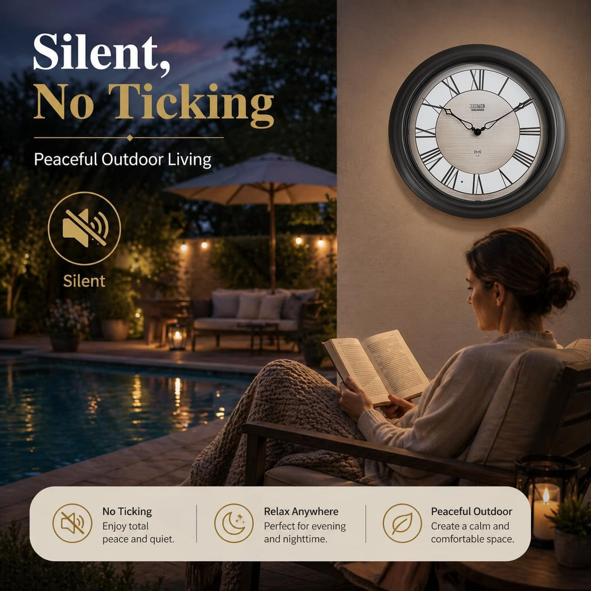 Pytha Sight 18 Inch Illuminated Atomic Roman Outdoor Wall Clocks Waterproof