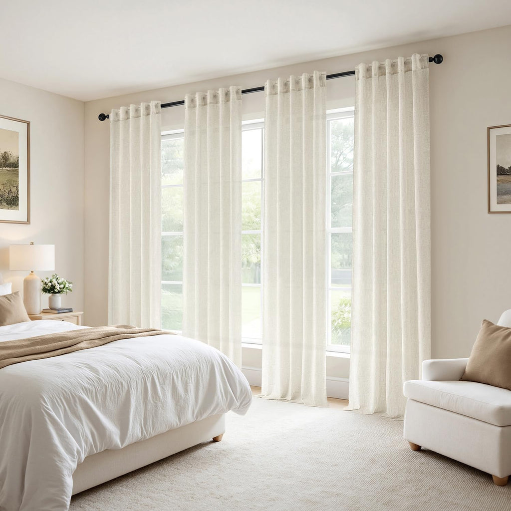 MIULEE Natural Back Tab Linen Curtains 4 Panels 42W x 96L