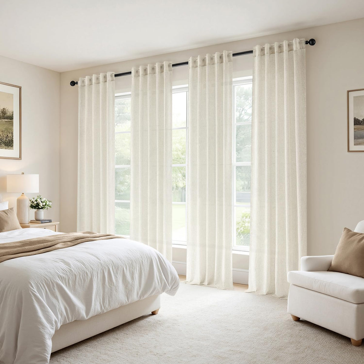 MIULEE Natural Back Tab Linen Curtains 4 Panels 42W x 96L