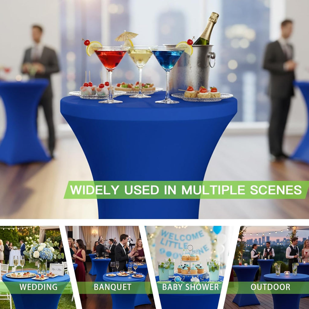 Fixwal 4 Pack Cocktail Tablecloth Bar Top Table Covers Round Royal Blue
