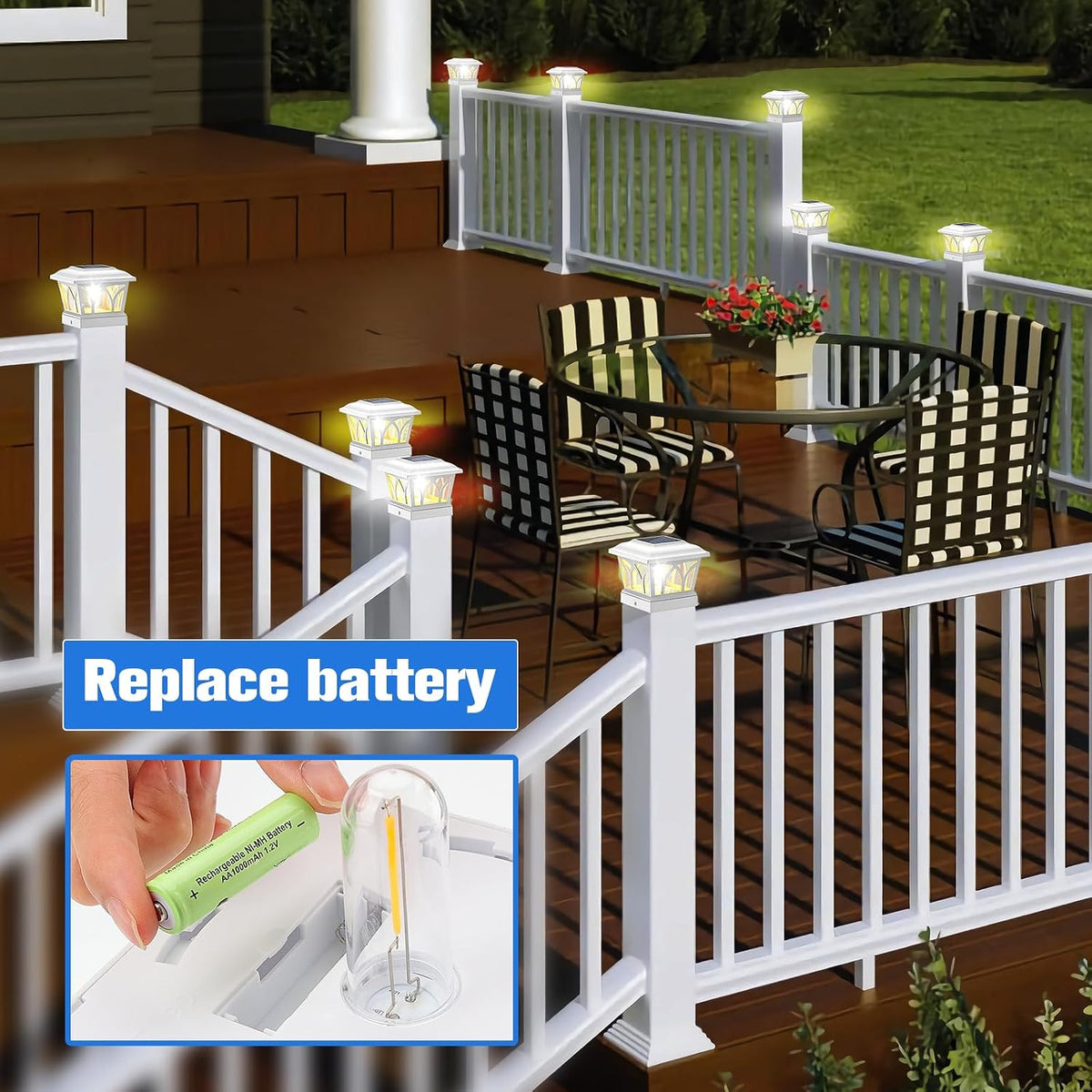 VOLISUN Solar Fence Post Cap Lights, Edison LED 2 Modes 4Pack,Slate Black
