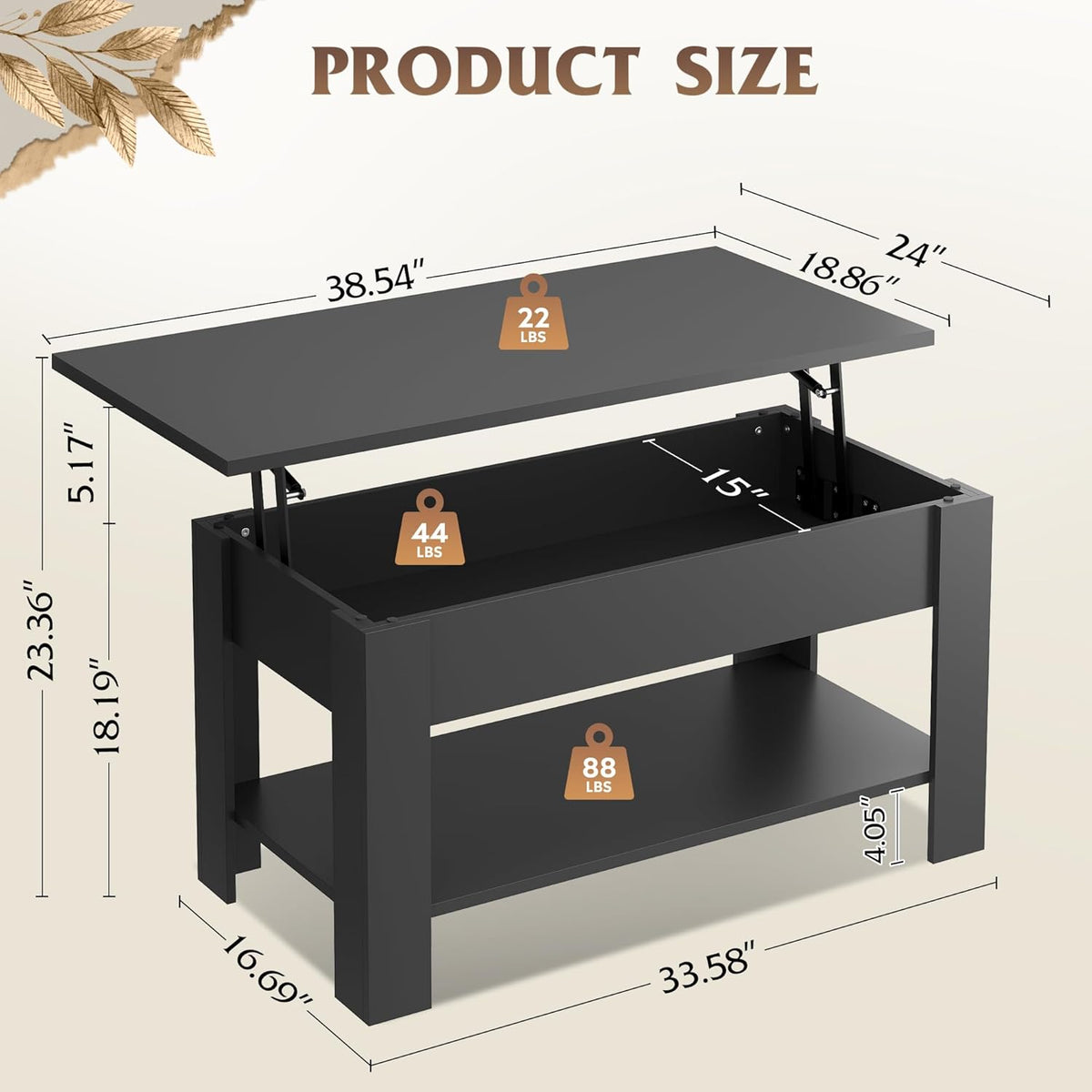 WLIVE Lift Top Coffee Table for Living Room/Dining/Office, Retro Black