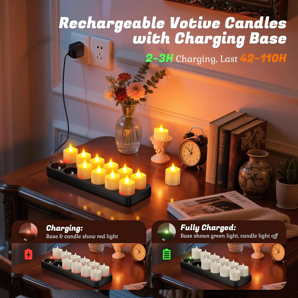 PChero Rechargeable Flameless Candles with Remote Timer & Charging Base