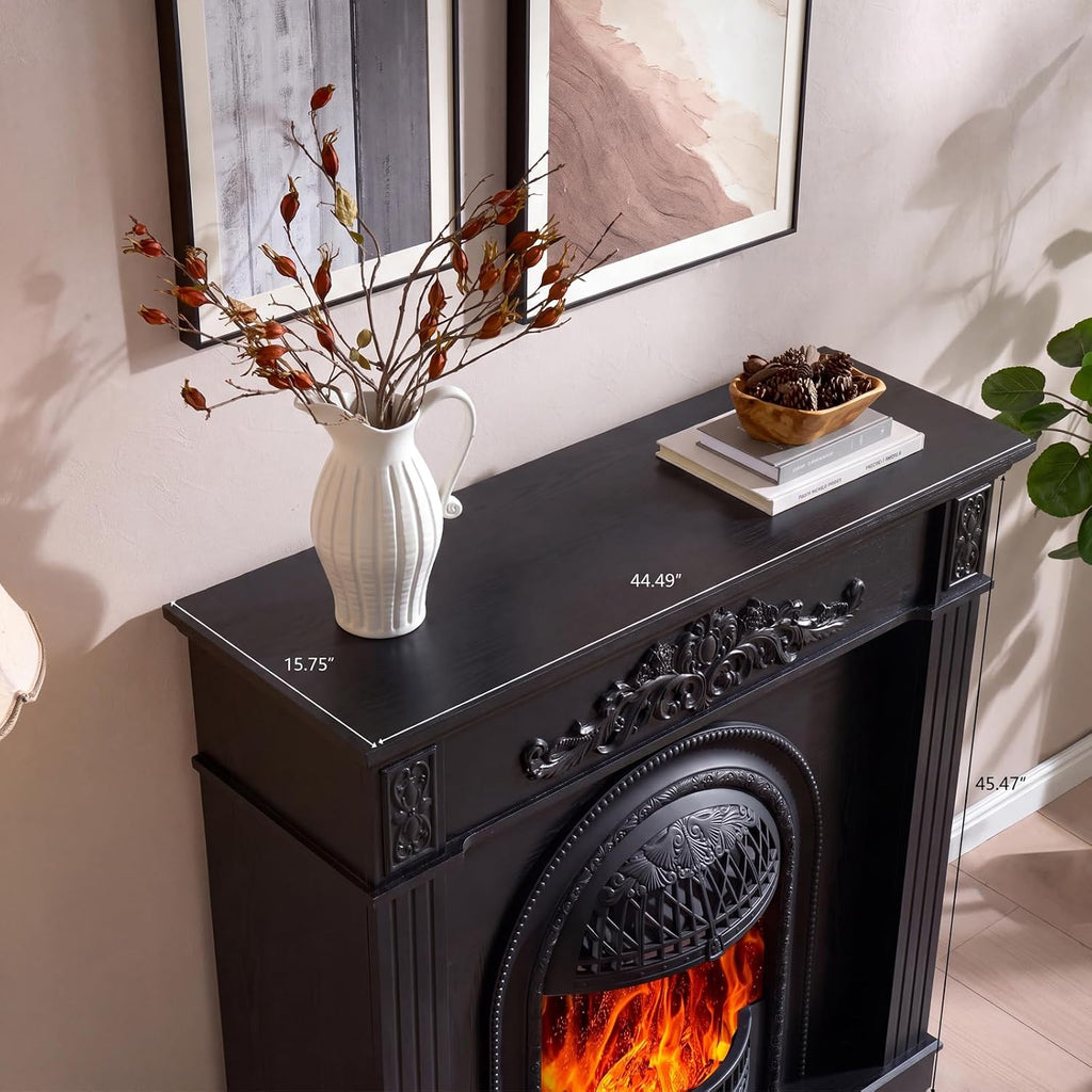 45" Birdcage-Style Electric Fireplace with Mantel, Tall Fireplace TV Stand