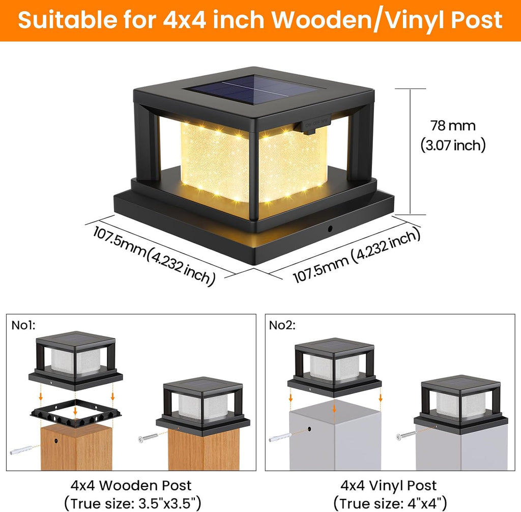 Mlambert 12 Pack 4x4 Solar Post Light, 2 Mode Wooden Vinyl Fence Cap, Black