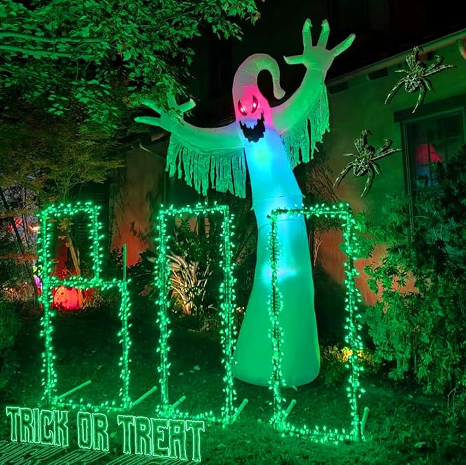 YEGUO 165ft 500 LED Halloween Lights Outdoor Waterproof, Green String Lights Indoor Plug in, 8 Modes Clear Wire for Halloween Holiday Home Tree Garden Patio Decor