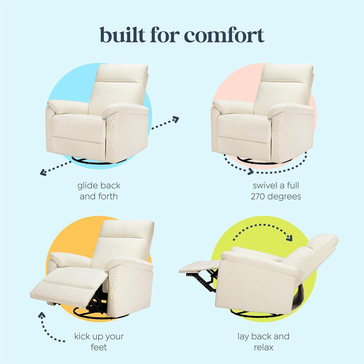 DaVinci Suzy Recliner Glider w/ 270° Swivel, Electronic, Vanilla