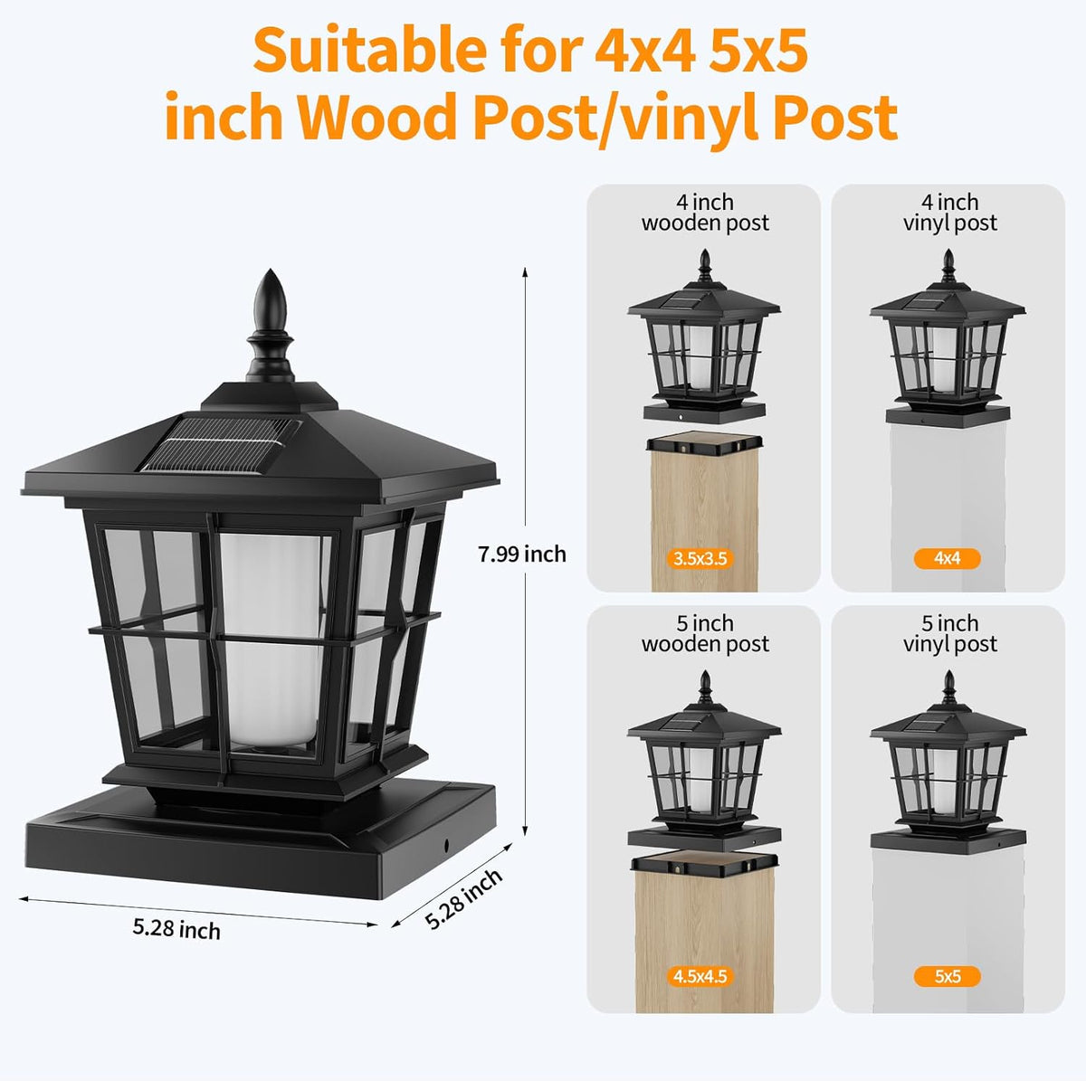 JOFIOS Solar Post Cap Light 4pack,Flame Light,fit 4x4/5x5 Deck Fence Post