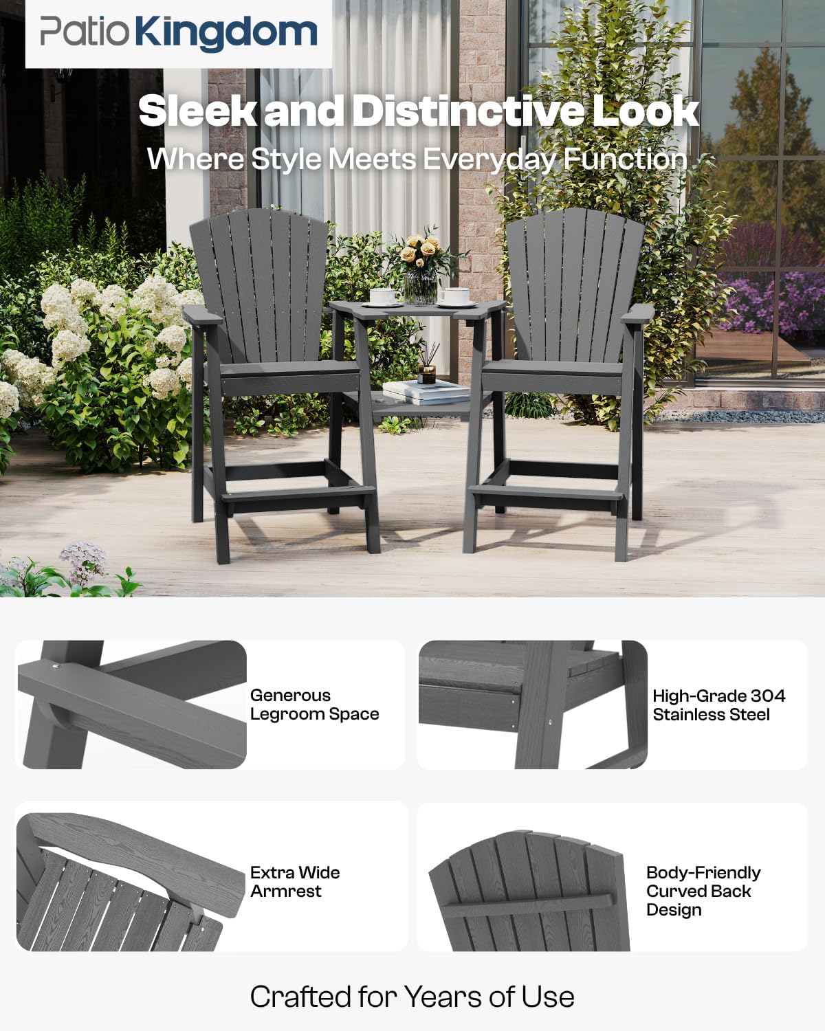 Tall Adirondack Chairs Set of 2,Grey