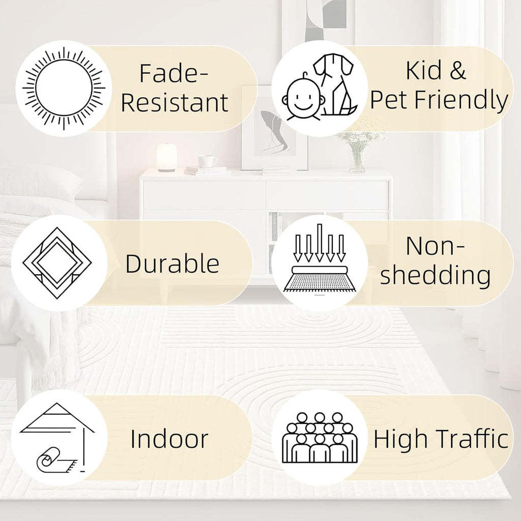 Beige Solid Area Rug 8x10, Washable Rugs for Living Room Bedroom