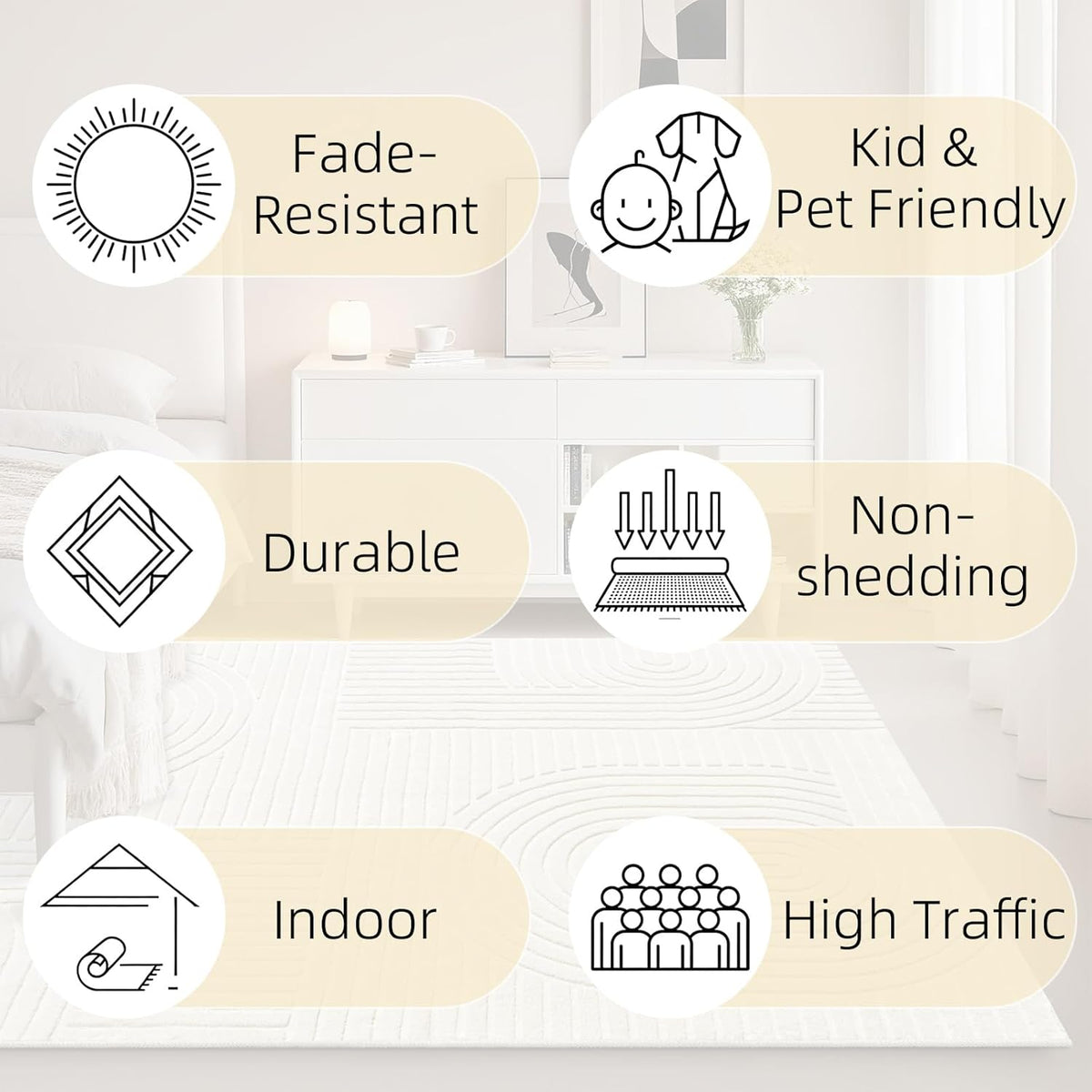 Beige Solid Area Rug 8x10, Washable Rugs for Living Room Bedroom