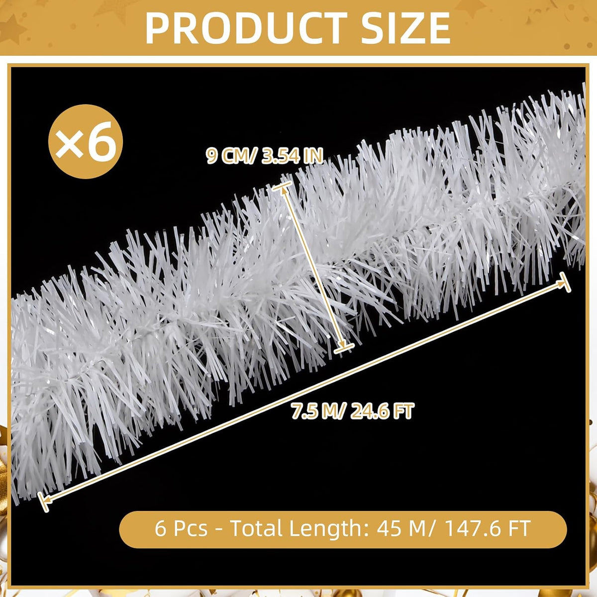 150 FT White Tinsel Garland Christmas Holiday Tinsel Garland Halloween New Year Birthday Party Decorations, Tinsel Twist for Christmas Tree Decoration (White)