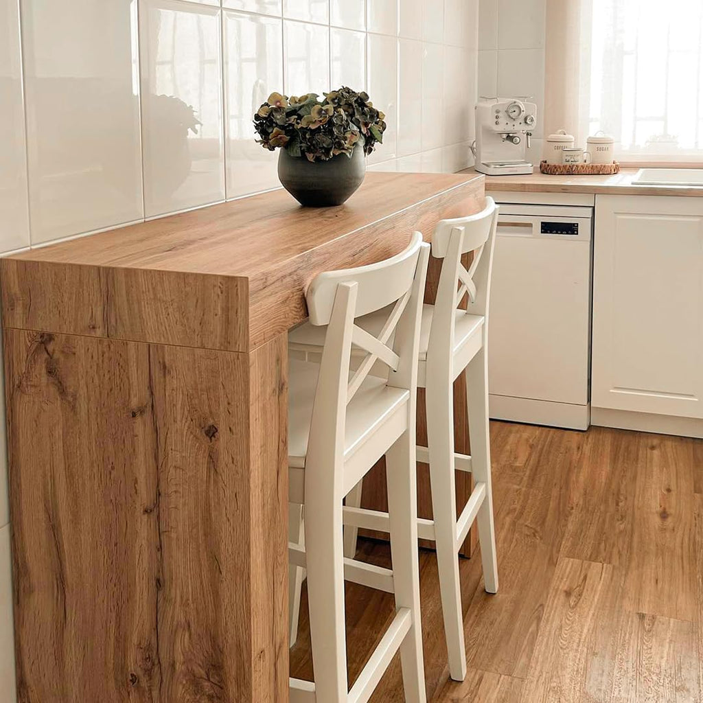 Mobili Fiver Evolution Tall Kitchen Bar Table Made in Italy | Space Saving, Counter Height Table for 2 | Modern Breakfast Bar Counter Top w/Cable Holder | Rustic Oak | 47,2 in x 15,7" in