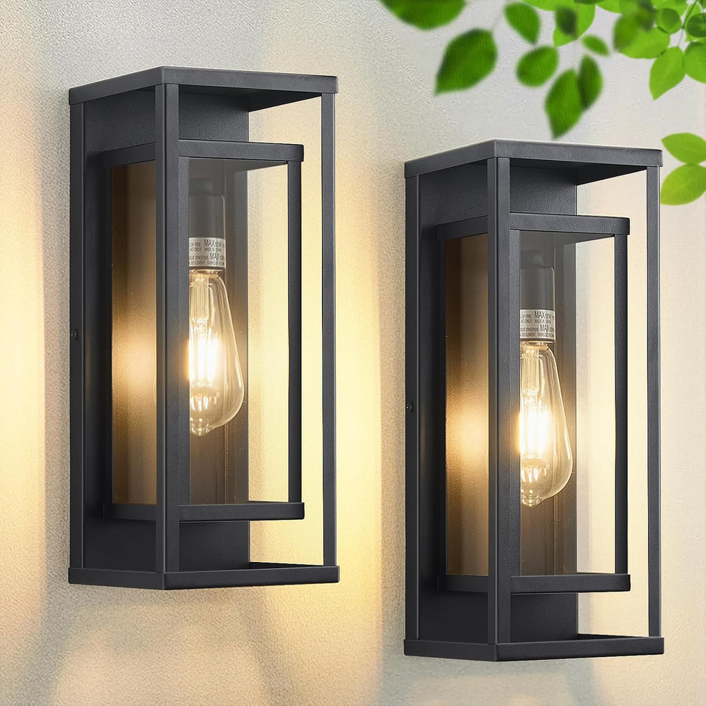 14" Black Outdoor Light Fixture, E26 Outdoor Wall Lantern 2-Pack