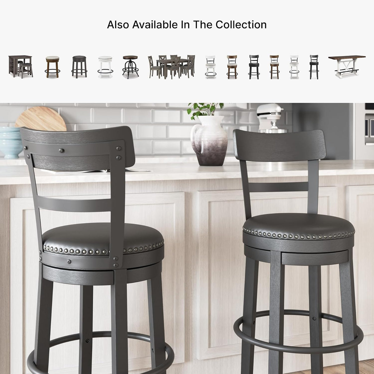 Signature Design by Ashley 1-Piece Counter Height Bar Stool, Black Swivel