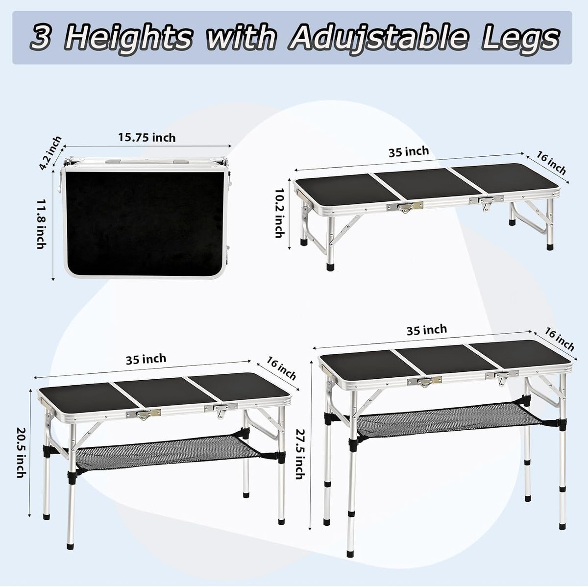 yihuiko 3ft folding table, portable camping table with, close-up detail