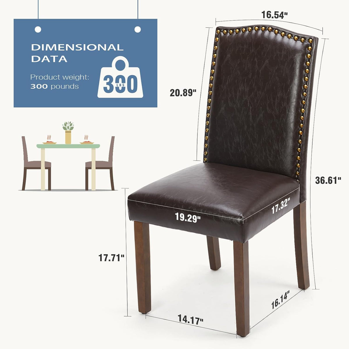 DUMOS Dining Chairs Set of 2, PU Leather Kitchen Chair, Brown