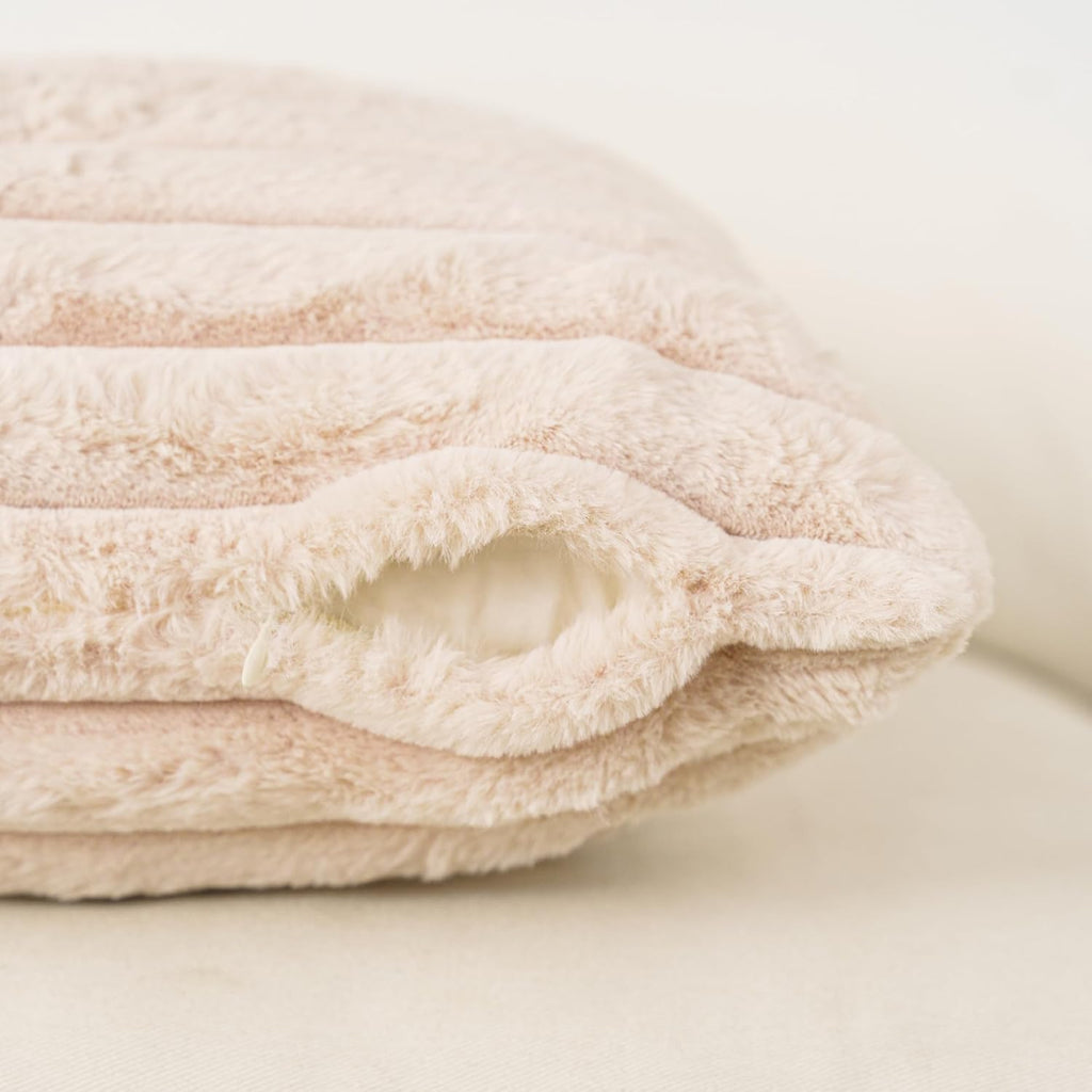 NiNi ALL Beige Faux Fur Throw Pillow Covers 26x26, Set of 2 Cushion Cases