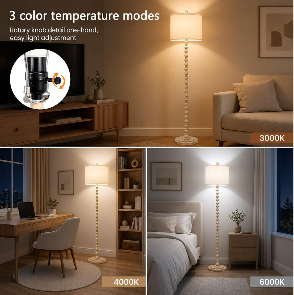 Farmhouse Floor Lamp for Living Room, Tall Standing Lamp with 9W LED Bulb
