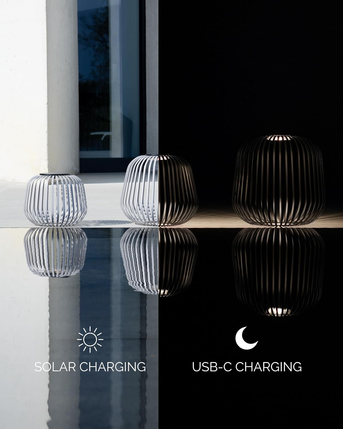 LUUK Studio Solis Solar Table Lamp, Lantern Design, Light Gray, Size S