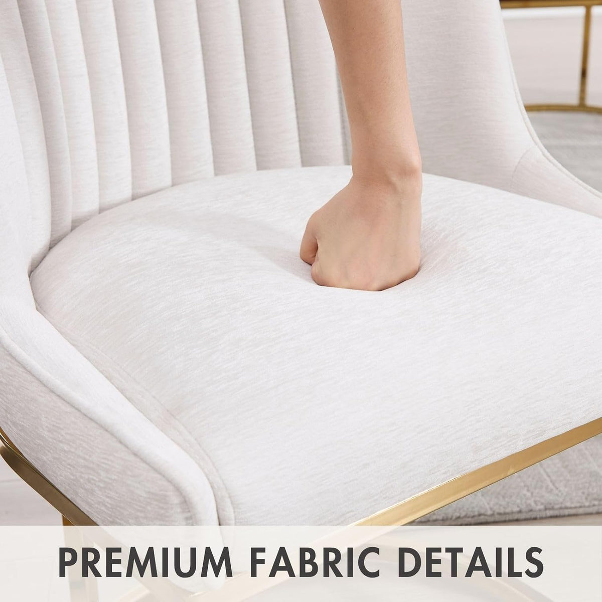 Hyfirm Modern Upholstered Boucle Dining Chairs Set of 6 w/Gold Legs, Beige