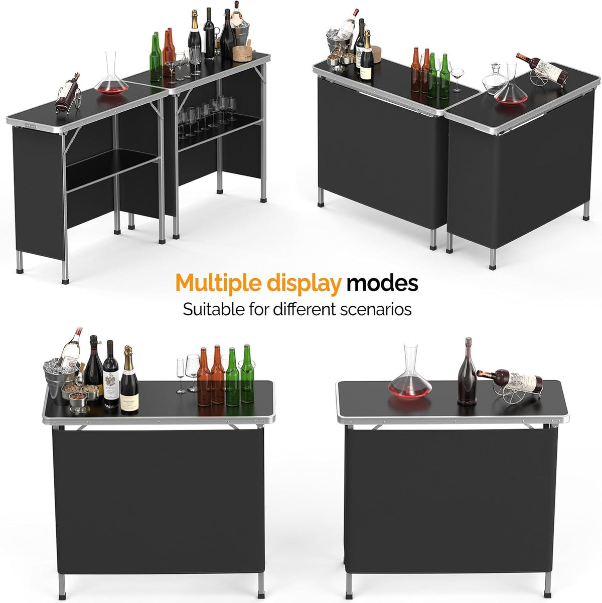 vingli portable bar table, 2-tier shelves, mobile bar, side view
