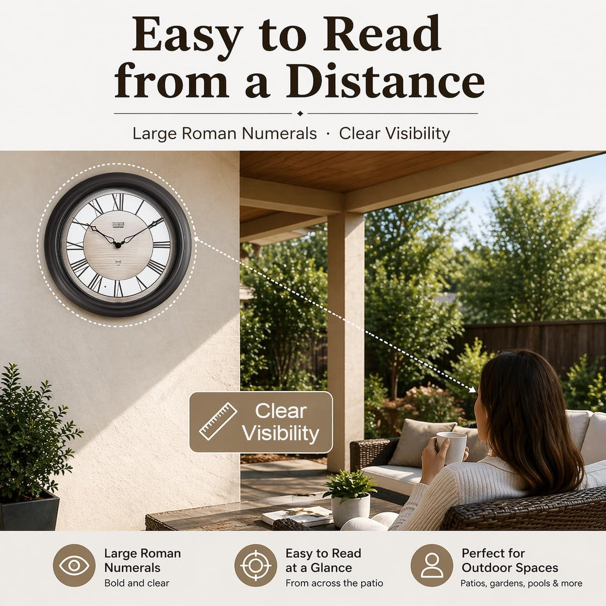 Pytha Sight 18 Inch Illuminated Atomic Roman Outdoor Wall Clocks Waterproof